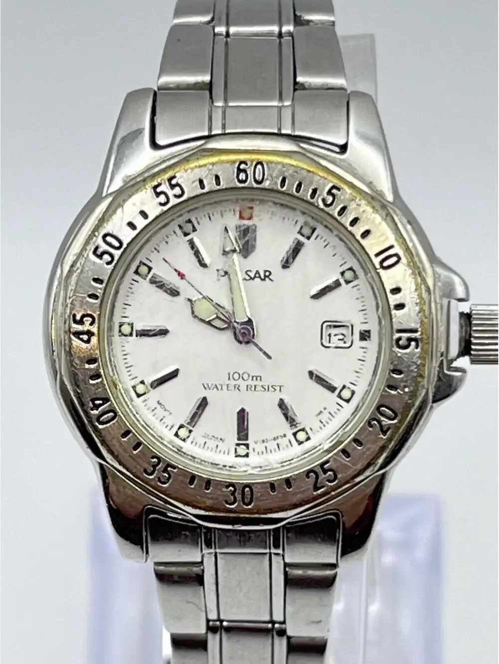 Pulsar Quartz Watch V782-6C60 Women Silver Fixed Bezel Analog New Battery Works